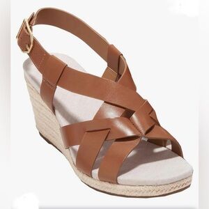 COLE HAAN $150 Women’s Crystal Brown Espadrille Wedge Sandals Size 9 New